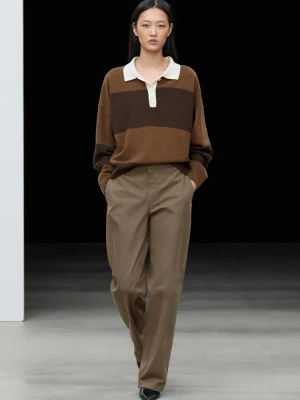 Dzianinowy Sweter W Paski Z Kołnierzykiem Polo - Brązowy - Massimo Dutti - Female