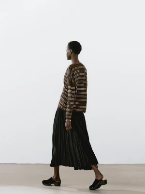 Dzianinowy Sweter W Paski Ze 100% Lnu - Czekoladowy - - Massimo Dutti - Kobieta