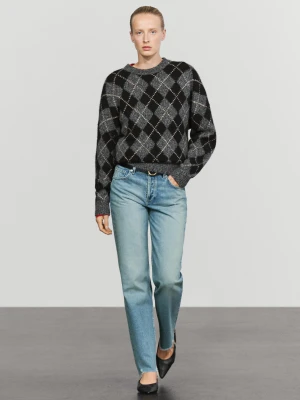 Dzianinowy Sweter W Romby Z Dodatkiem Kaszmiru - Szary - Massimo Dutti - Female