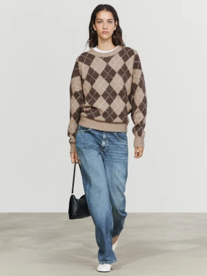 Dzianinowy Sweter W Romby Z Kaszmirem - Beżowy - - Massimo Dutti - Female