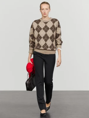 Dzianinowy Sweter W Romby Z Kaszmirem - Beżowy - Massimo Dutti - Female