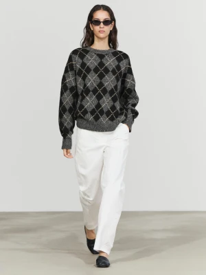 Dzianinowy Sweter W Romby Z Kaszmirem - Szary - - Massimo Dutti - Female