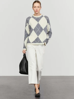 Sweter Z Mieszanki Wełny W Romby - Szary - Massimo Dutti - Female