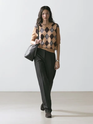 Dzianinowy Sweter W Romby Ze 100% Bawełny - Wielbłądzi - - Massimo Dutti - Kobieta