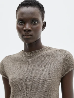 Dzianinowy Sweter Z Alpaki I Jedwabiu Z Krótkim Rękawem - Limited - Szary - - Massimo Dutti - Female