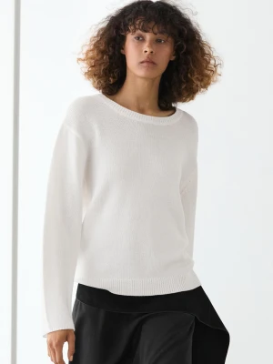 Dzianinowy Sweter Ze 100% Bawełny Merceryzowanej - Biały - - Massimo Dutti - Kobieta