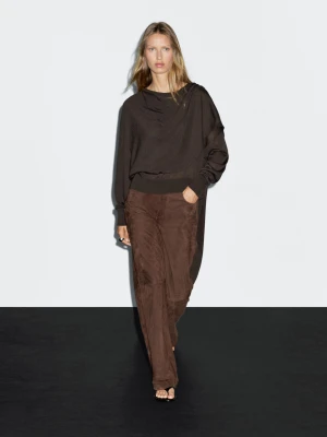 Dzianinowy Sweter Z Chustką - Brązowy - - Massimo Dutti - Kobieta