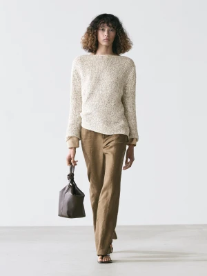Dzianinowy Sweter Z Dekoltem Łódką - Beżowy - - Massimo Dutti - Kobieta