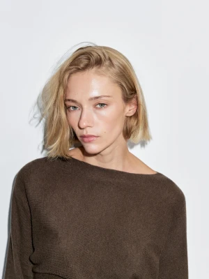 Dzianinowy Sweter Z Dekoltem Łódką - Brązowy - - Massimo Dutti - Kobieta
