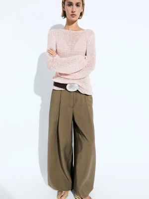 Dzianinowy Sweter Z Dekoltem Łódka - Różowy - Massimo Dutti - Female