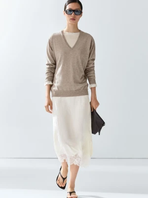 Dzianinowy Sweter Z Dekoltem W Serek - Norkowy - Massimo Dutti - Female