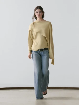 Dzianinowy Sweter Z Detalem Chusty - Zielonkawy - - Massimo Dutti - Kobieta
