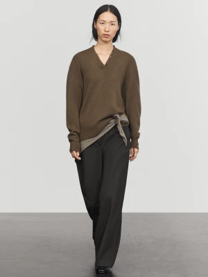 Dzianinowy Sweter Z Detalem Guzików, 100% Kaszmir - Popielaty Brąz - Massimo Dutti - Female