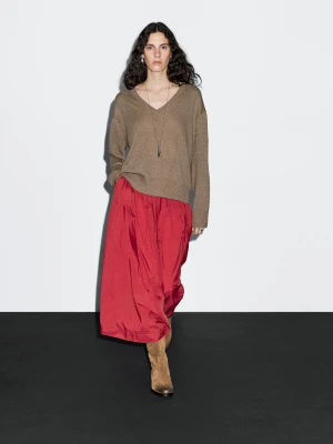 Dzianinowy Sweter Z Długim Rękawem I Dekoltem W Serek - Szarobrązowy - - Massimo Dutti - Kobieta