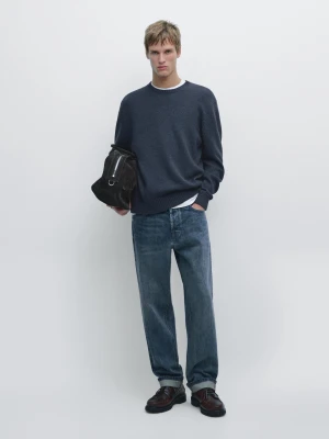 Dzianinowy Sweter Z Efektem Denimu Z Okrągłym Dekoltem - Granatowy - - Massimo Dutti - Mężczyzna