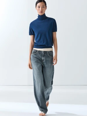 Dzianinowy Sweter Z Golfem - Błękit Królewski - Massimo Dutti - Female