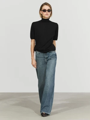 Dzianinowy Sweter Z Golfem I Krótkim Rękawem - Czarny - Massimo Dutti - Female