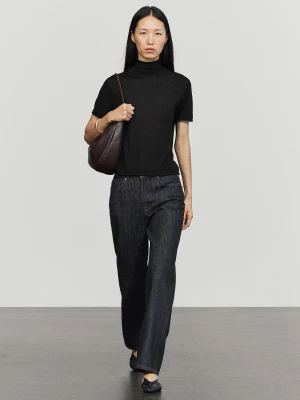 Dzianinowy Sweter Z Golfem I Krótkim Rękawem - Czarny - Massimo Dutti - Female