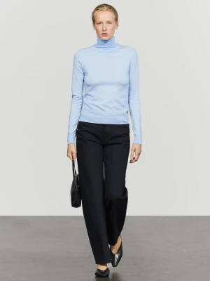 Dzianinowy Sweter Z Golfem Z Dodatkiem Wełny - Błękitny - Massimo Dutti - Female