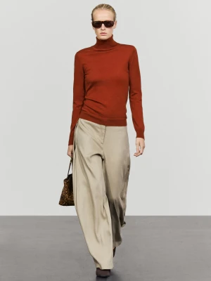 Dzianinowy Sweter Z Golfem Z Dodatkiem Wełny - Ognista Pomarańcza - Massimo Dutti - Female