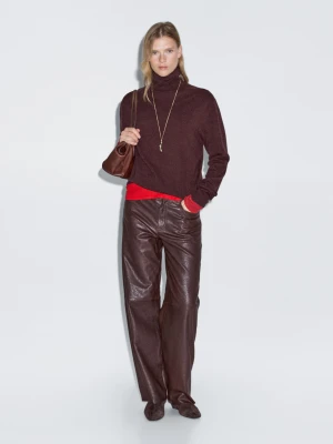 Dzianinowy Sweter Z Golfem Z Mieszanki Wełny - Bordowy - - Massimo Dutti - Kobieta