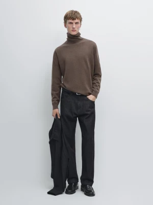 Dzianinowy Sweter Z Golfem Z Mieszanki Wełny - Brązowy - - Massimo Dutti - Mężczyzna