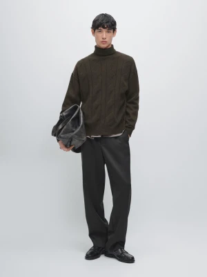 Dzianinowy Sweter Z Golfem Z Mieszanki Wełny - Brązowy - - Massimo Dutti - Mężczyzna