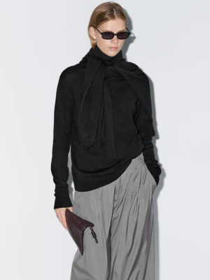 Dzianinowy Sweter Z Golfem Z Mieszanki Wełny - Czarny - - Massimo Dutti - Kobieta