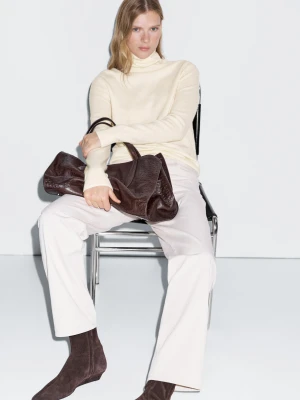 Dzianinowy Sweter Z Golfem Z Mieszanki Wełny - Surowy - - Massimo Dutti - Kobieta