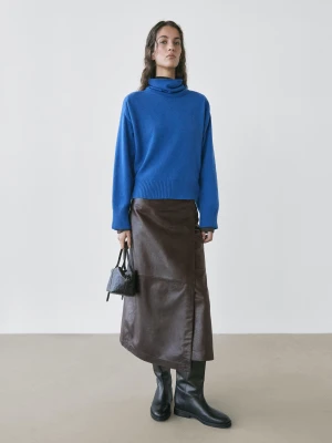 Dzianinowy Sweter Z Golfem Z Mieszanki Wełny - Szafirowy - - Massimo Dutti - Kobieta