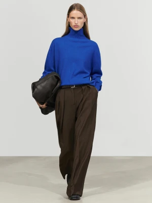 Dzianinowy Sweter Ze 100% Kaszmiru Z Golfem - Błękit Królewski - Massimo Dutti - Female