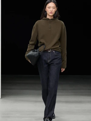 Dzianinowy Sweter Z Kapturem I Ozdobnymi Guzikami - Khaki - Massimo Dutti - Female