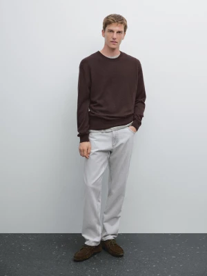 Dzianinowy Sweter Z Kaszmiru Z Okrągłym Dekoltem - Czerwone Wino - - Massimo Dutti - Mężczyzna