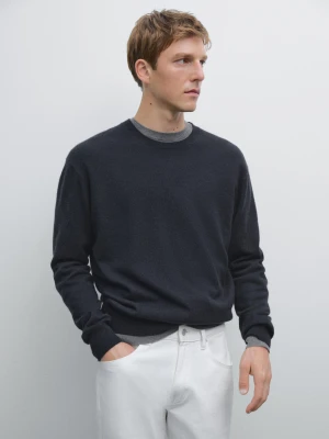 Dzianinowy Sweter Z Kaszmiru Z Okrągłym Dekoltem - Granatowy - - Massimo Dutti - Mężczyzna
