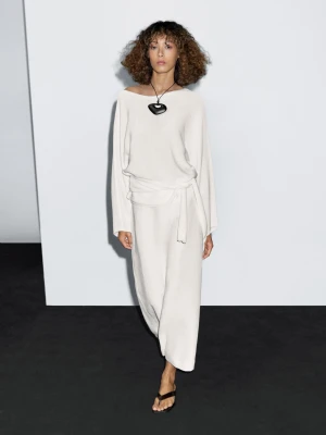 Dzianinowy Sweter Z Kokardą - Biały - - Massimo Dutti - Kobieta