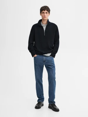 Dzianinowy Sweter Z Kołnierzykiem Polo Na Suwak - Granatowy - - Massimo Dutti - Mężczyzna