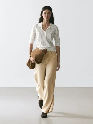 Dzianinowy Sweter Z Kołnierzykiem Polo - Surowy - - Massimo Dutti - Kobieta