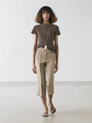 Dzianinowy Sweter Z Krótkim Rękawem - Brązowy - - Massimo Dutti - Kobieta