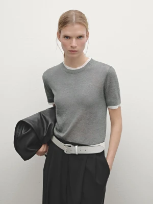 Dzianinowy Sweter Z Krótkim Rękawem I Efektem Zużycia - Szary Średni - - Massimo Dutti - Kobieta