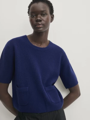 Dzianinowy Sweter Z Krótkim Rękawem I Kieszeniami - Niebieski - - Massimo Dutti - Kobieta
