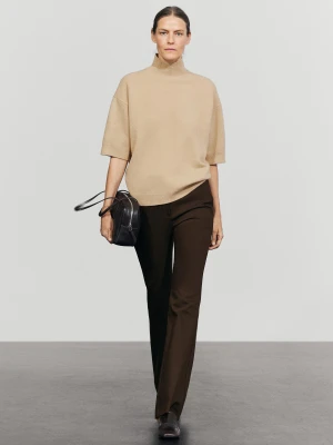 Dzianinowy Sweter Z Krótkim Rękawem Oversize - Wielbłądzi - Massimo Dutti - Female