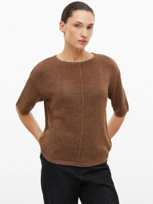 Dzianinowy sweter z krótkim rękawem z brokatową przędzą s.Oliver brązowy