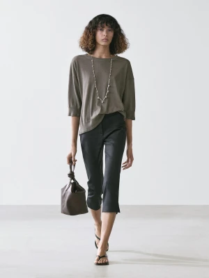 Dzianinowy Sweter Z Mieszanki Bawełny - Szarobrązowy - - Massimo Dutti - Kobieta