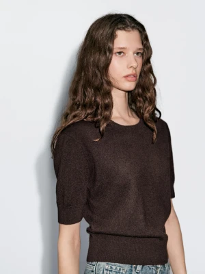 Dzianinowy Sweter Z Krótkim Rękawem Z Mieszanki Wełny - Czekoladowy - - Massimo Dutti - Female