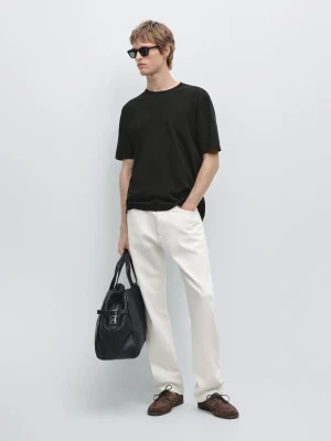 Koszulka, Krótki Rękaw, Okrągły Dekolt, 100% Bawełna - Czarny - Massimo Dutti - Male
