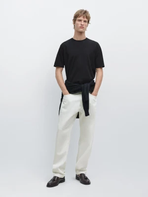 Dzianinowy Sweter Z Krótkim Rękawem Ze 100% Bawełny - Granatowy - Massimo Dutti - Male