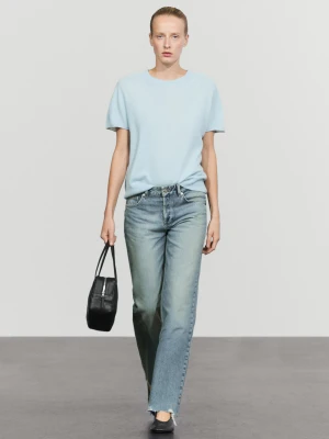 Dzianinowy Sweter Z Krótkim Rękawem Ze 100% Kaszmiru - Błękitny - Massimo Dutti - Female