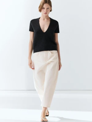 Dzianinowy Sweter Z Krótkim Rękawem Ze 100% Kaszmiru - Szary Antracytowy - Massimo Dutti - Female