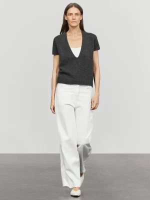 Dzianinowy Sweter Z Krótkim Rękawem Ze 100% Kaszmiru - Szary Antracytowy - Massimo Dutti - Female
