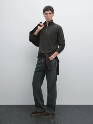 Dzianinowy Sweter Z Krótkim Suwakiem - Brudnoszary - - Massimo Dutti - Mężczyzna